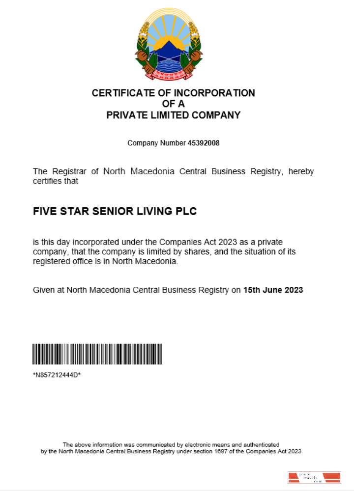North Macedonia business registration certificate Word and PDF template